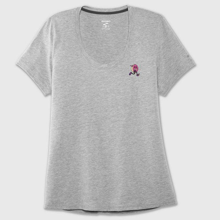 Brooks Run Happy Graphic Australia - Women's Short Sleeve Running Shirt - Grey (782165-SWF)